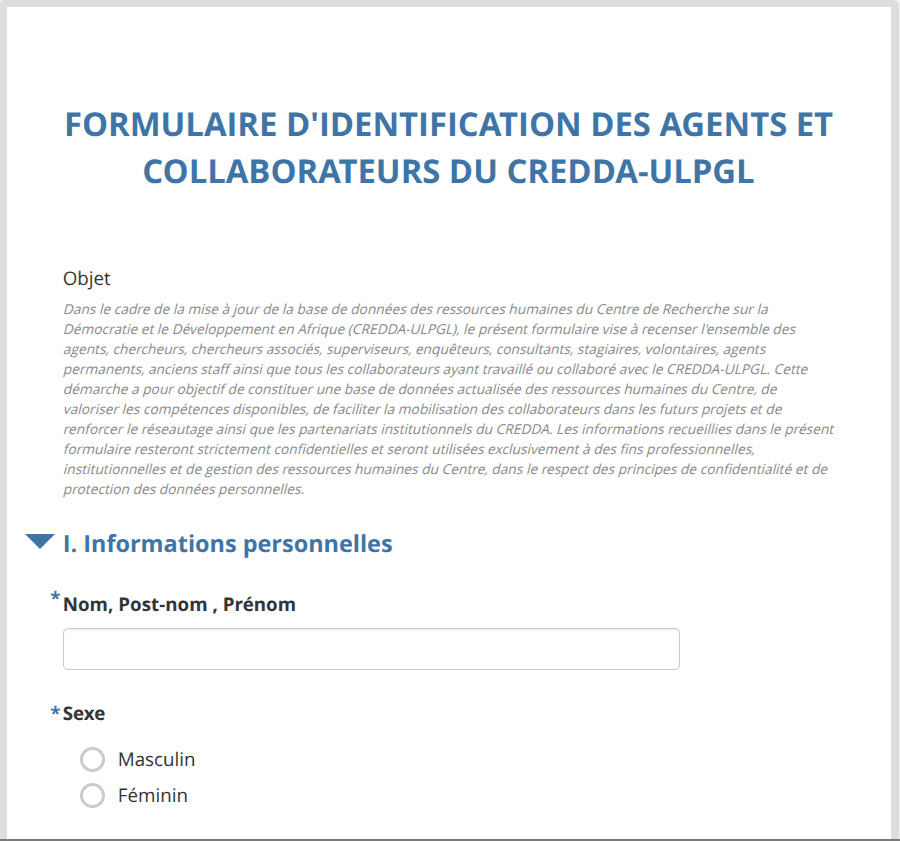 Appel à recensement : Actualisation de la base de données des agents et collaborateurs du CREDDA-ULPGL